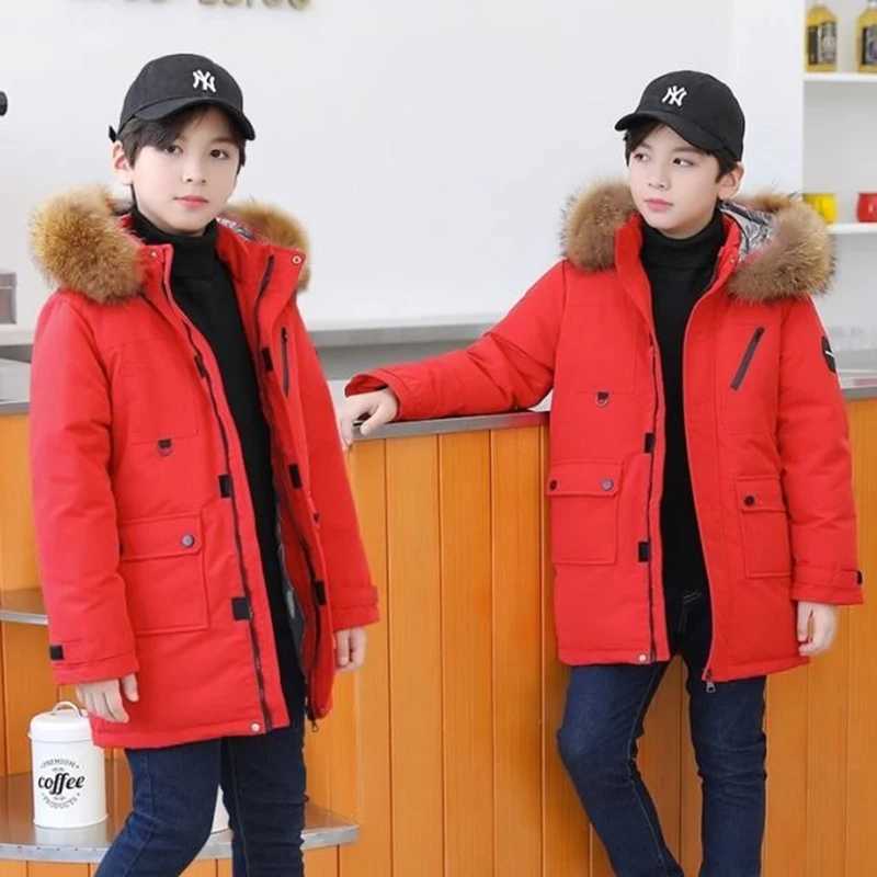 Down Coat 5-12 New Winter Boys Thick Coat Keep Warm and Fashionable Fur Collar Jacket Hooded Zipper Boys Coat Childrens Clothing H241010