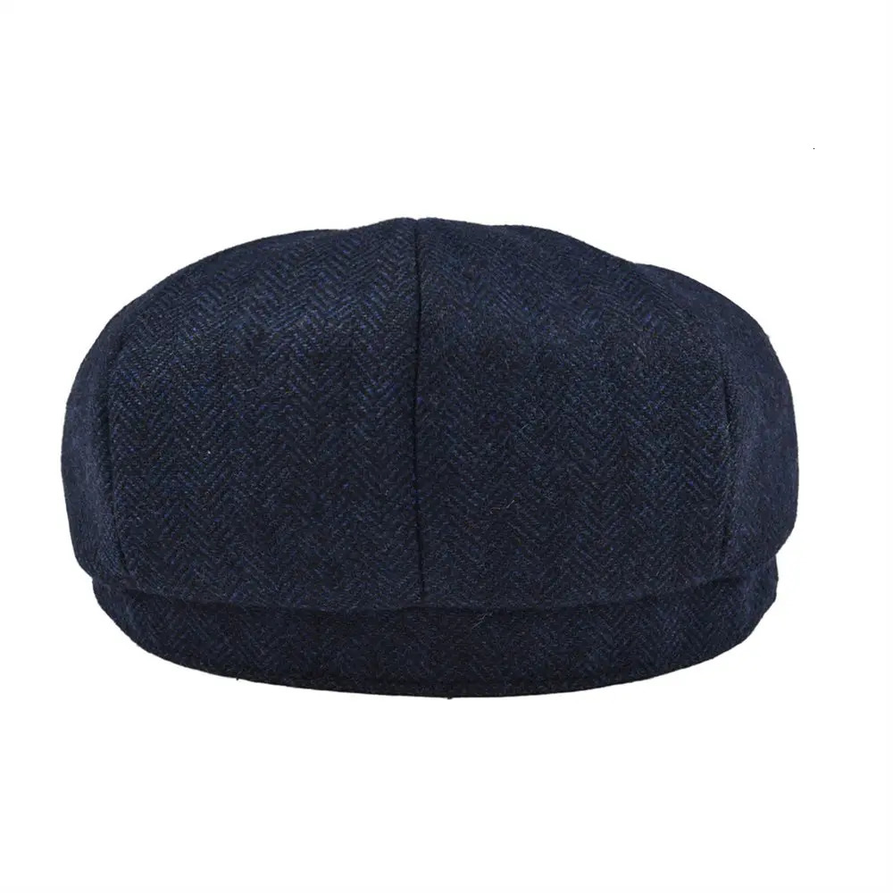 BOTVELA Wool Coarse tweed Navy Blue Herringbone s Boys Hat Mens 8th Quarter Panel Kirby Flat Womens Driver Beret 241009
