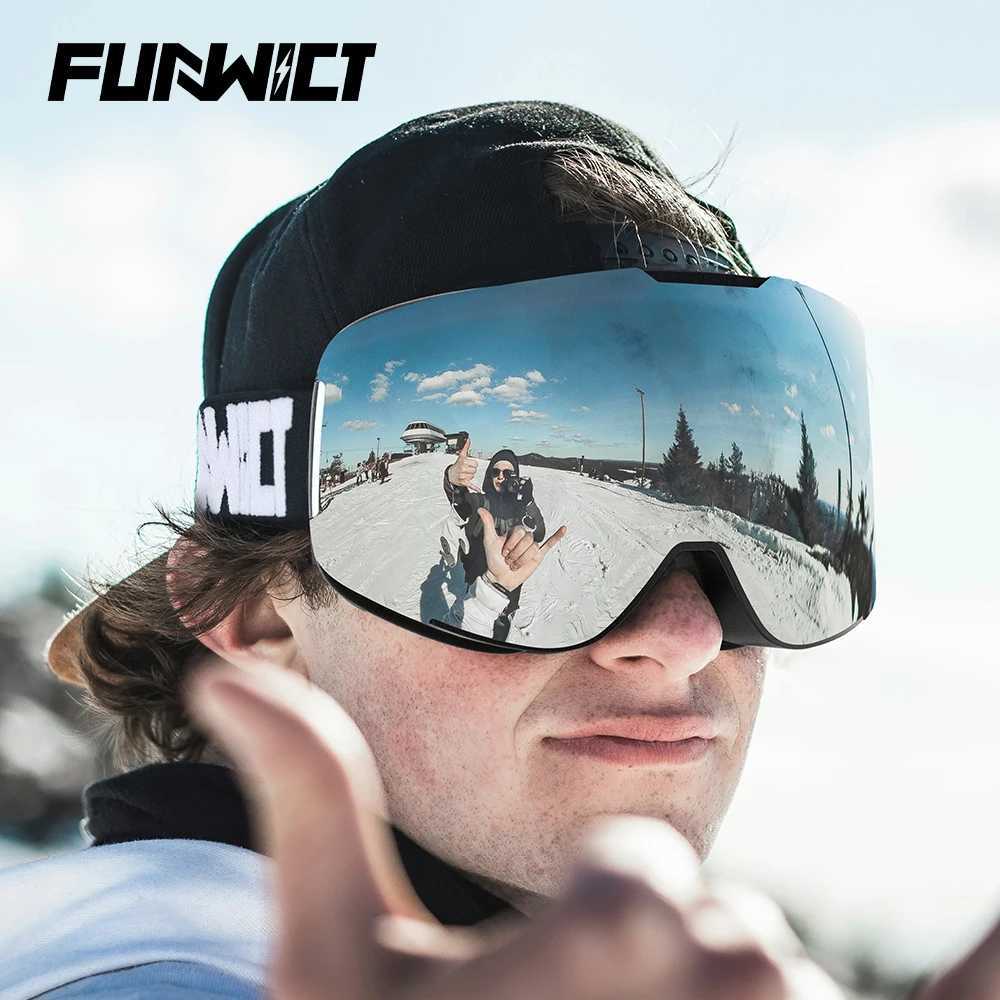 FUNWICT Ski Goggles Double layer Mens UV400 Protective Skiing Anti fog Snow Polarization Glasses Ski Board Snow Shoes CL241010