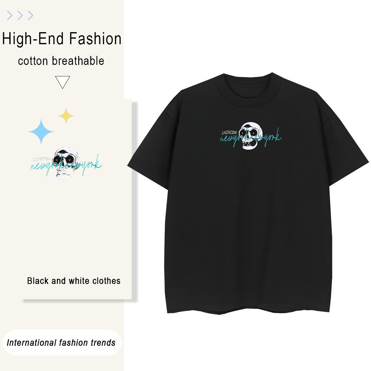 2024 Casual T Shirt For Woman 230g Pure Cotton Breathable Soft Casual Sport skull Women Tees Loose fit Oversized Tops