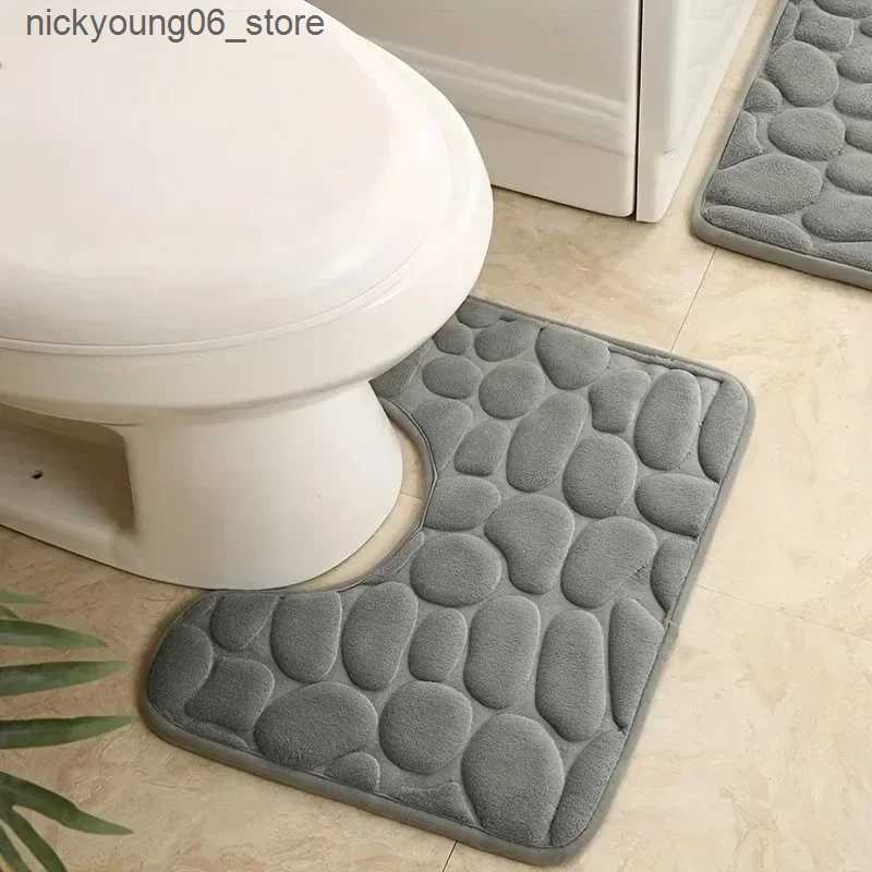 Non-Slip Bath Mats U-shaped Bathroom Mat Pebble Pattern Floor Mat Home Entrance Carpets Bedroom Toilet Bathroom Door Absorbent Non-Slip Foot Pad L2409