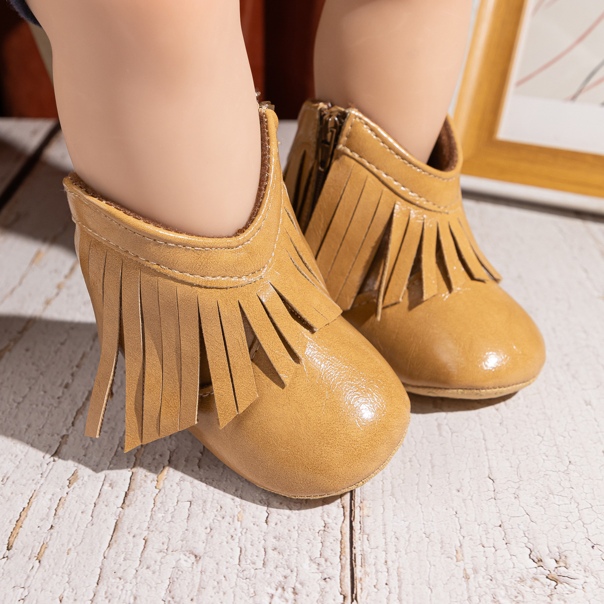 Winter Baby Girls Tassel PU Leather Baby Boots Side Zipper Soft Bottom Happysteps Non-Slip Warm Toddler First Walkers Infant Crib Shoes