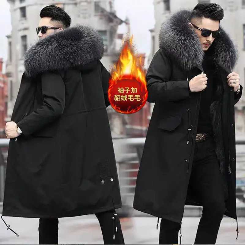 Thick Warm Coat New Style Pie Covered Mens Fur Medium Length Thick Warm Jacket Mink Coat Fur Single breasted Coat W241009