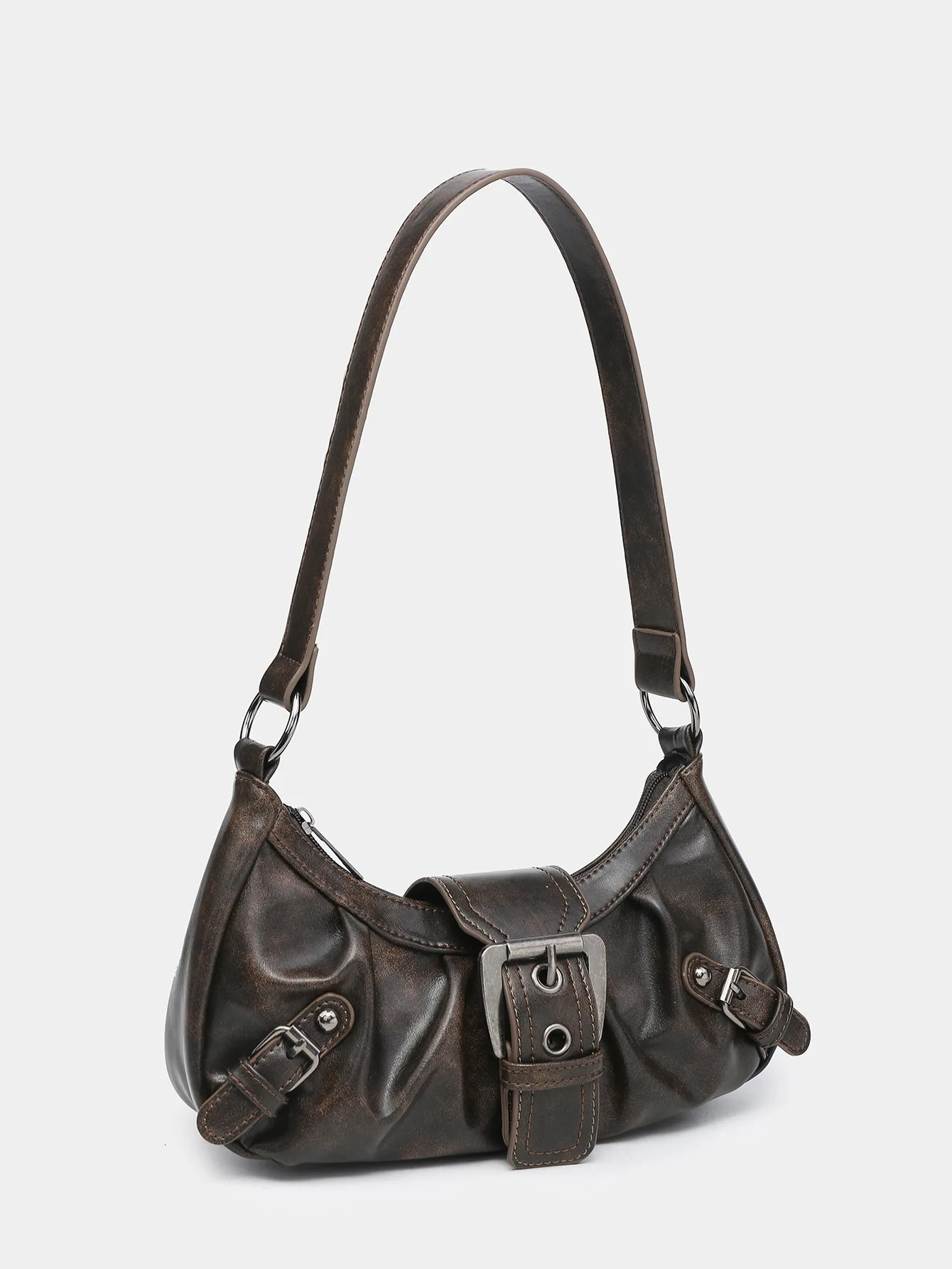 Spring Selling Maillard Style Retro Style Small Bag Spicy Y2K Wilderness Style Retro Leather Shoulder Armrest Bag 241008