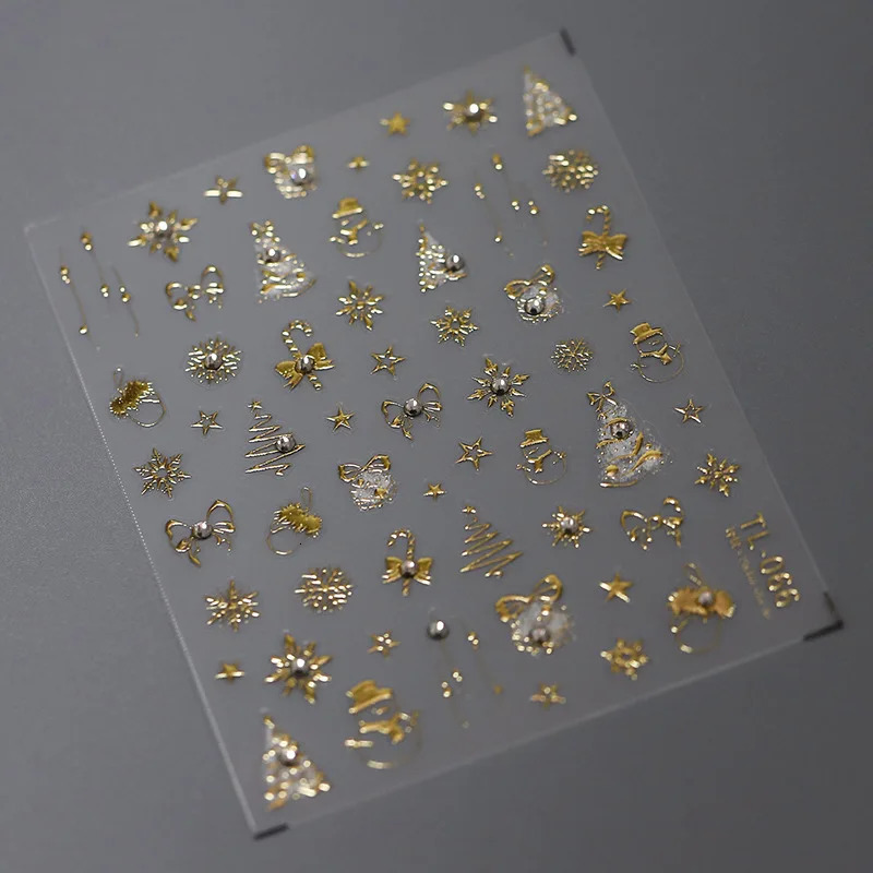 Golden Christmas Nail Stickers Metal Effect Silver Moon Star Adhesive Stickers for Christmas Nail Art Decoration 241008