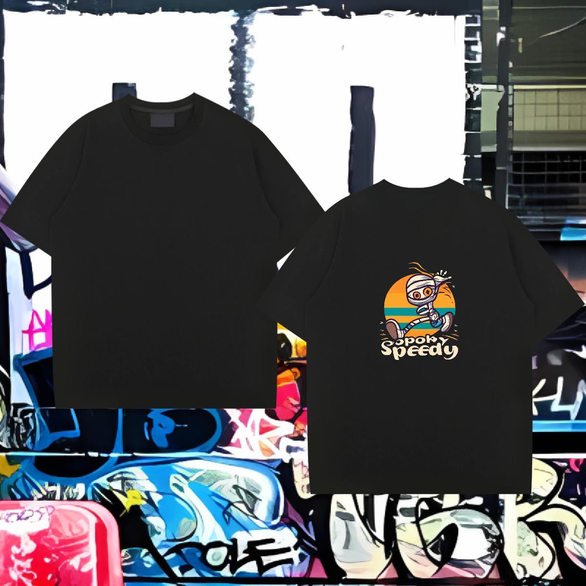 Loose Fit Man T Shirts 230g 100% Cotton skull Hip Hop Street Cartoon Printing M-4XL Crew Neck Breathable Tshirt for Man Woman 2024 Polos