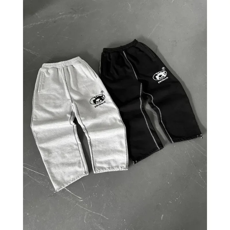 Loose brushed personalized sports pants Y2K straight hiphop letter embroidery American retro casual 241010