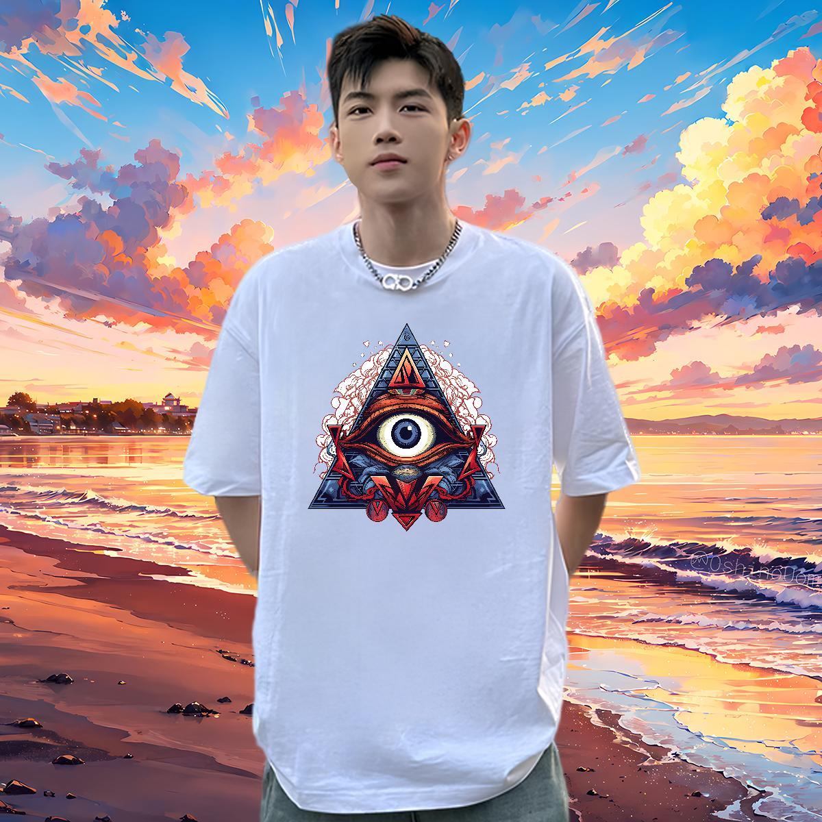 Comfortable T Shirt For Man 230g 100% Cotton eye of the devil Anime Printing Street Cartoon Printing M-4XL Breathable Short Sleeve Mens Tshirts 2024 S