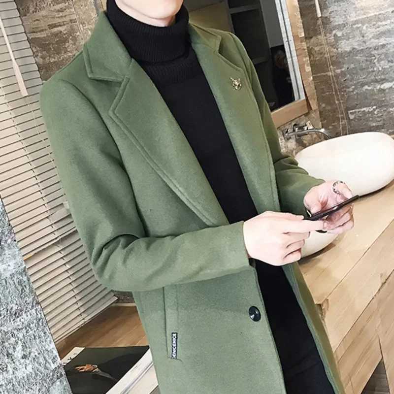 Autumn Winter British Coat Mens Long Coat Mens Coat Windbreaker Men Wool Trench Coat Long Thick Warm Jacket Men Red LX241010
