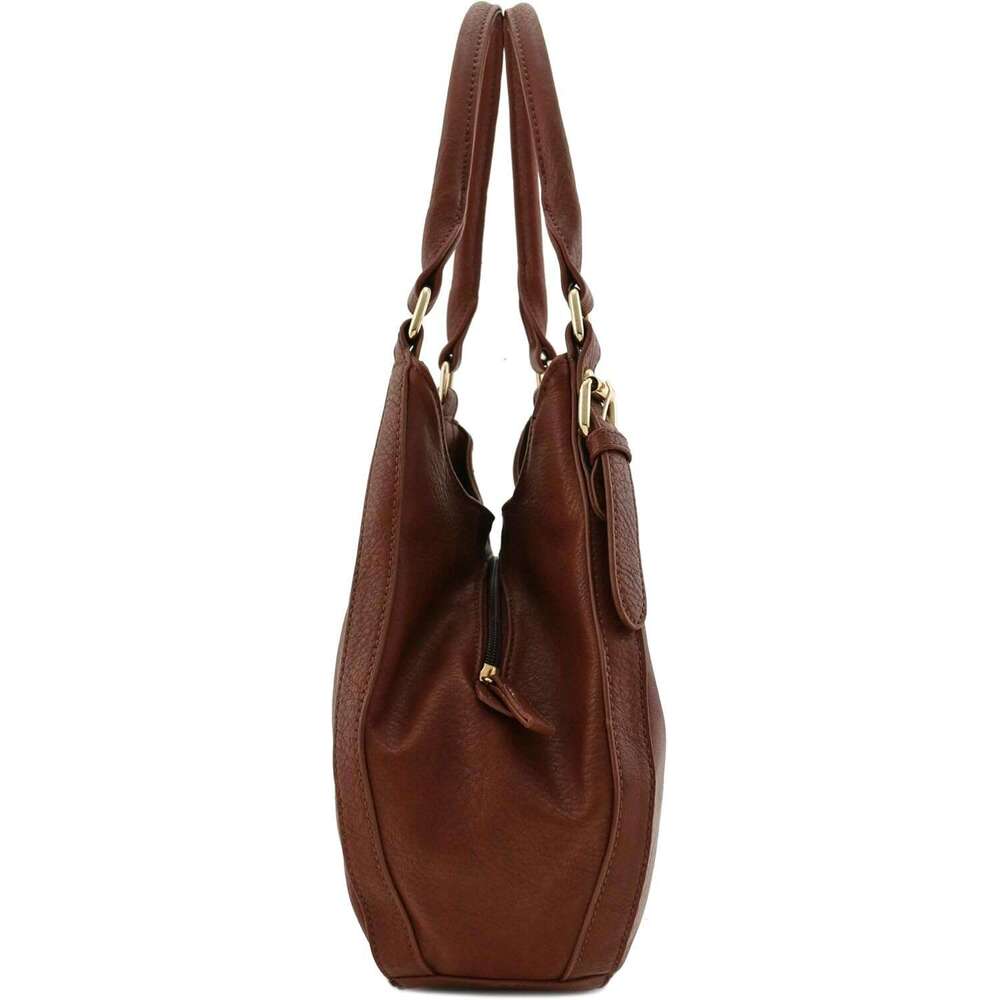 Lightweight 3 Compartment Faux Leather Medium Hobo Bag