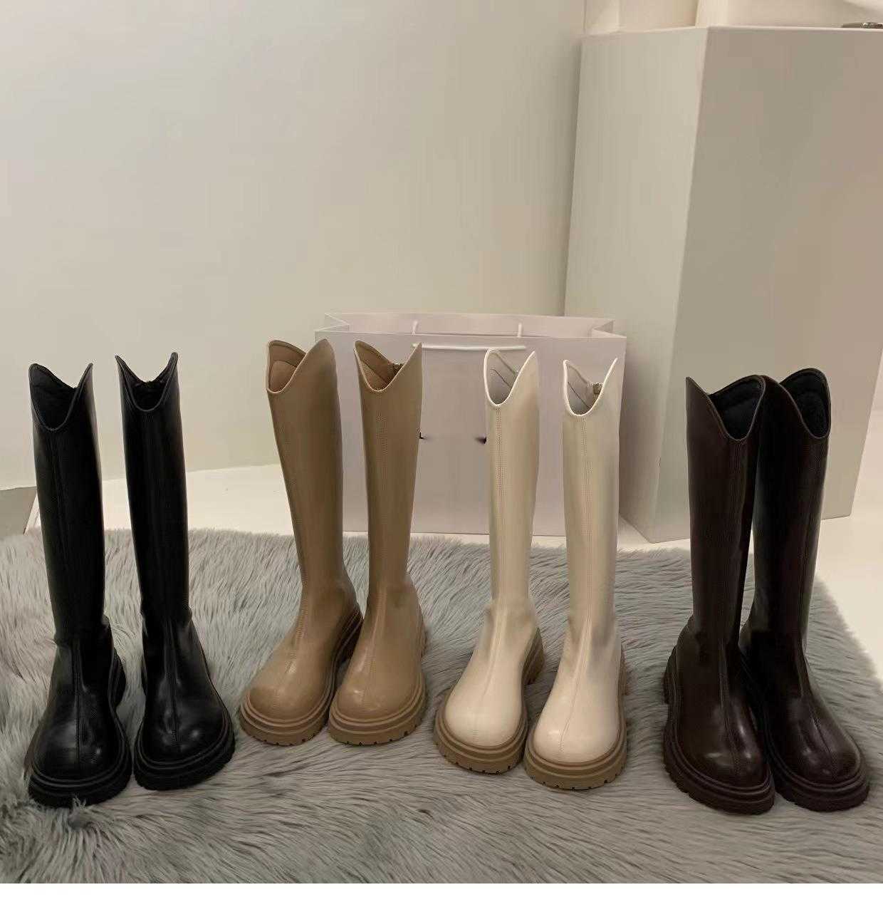 V-neck Knee Thigh High Heel Boots For Women Autumn Thick Soled Fashion Boots Slim White Long Martin Boots High Knight Boots 240826