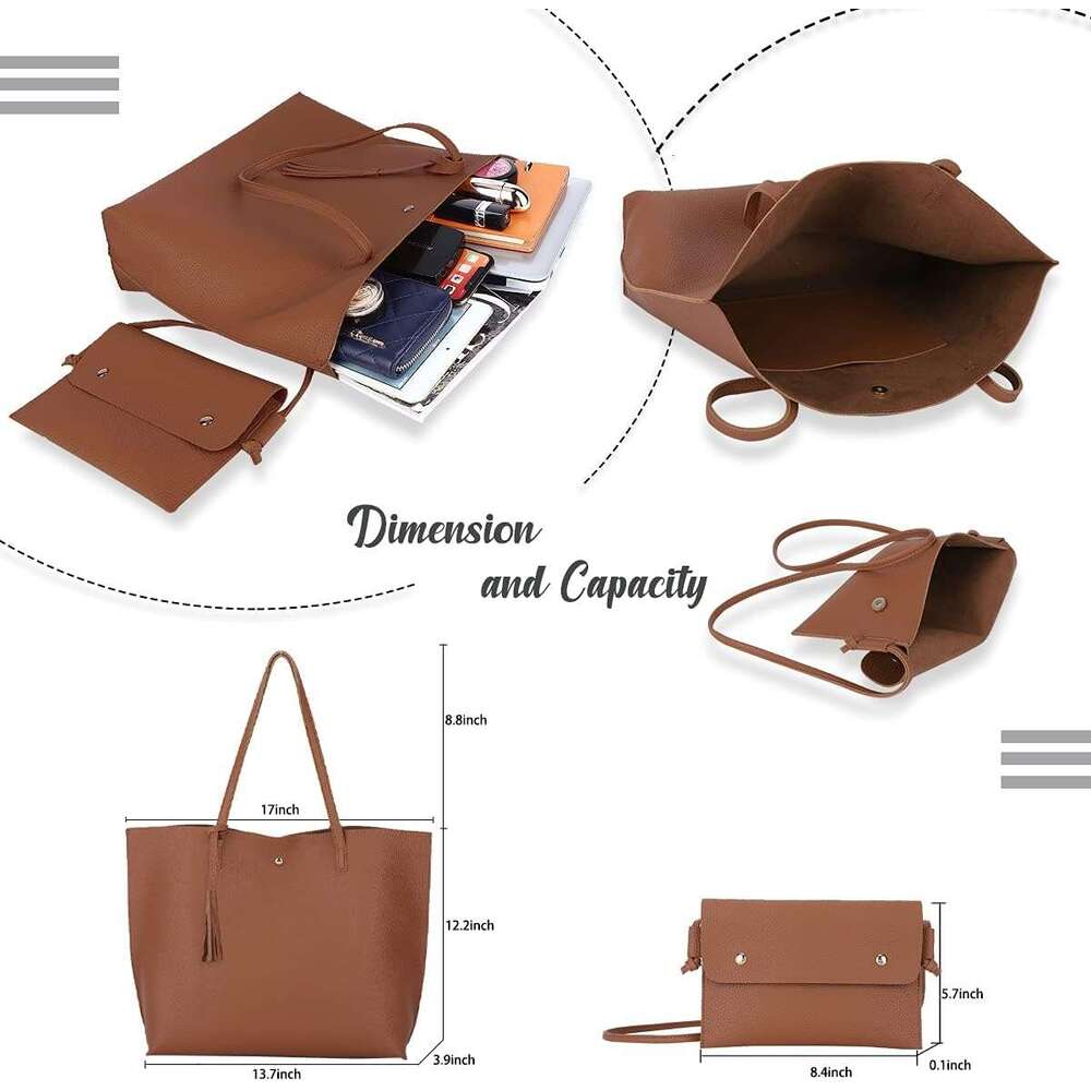 Women's Faux PU Leather Tote Shoulder Purses Bag for women, Big Capacity Tassel Handbag