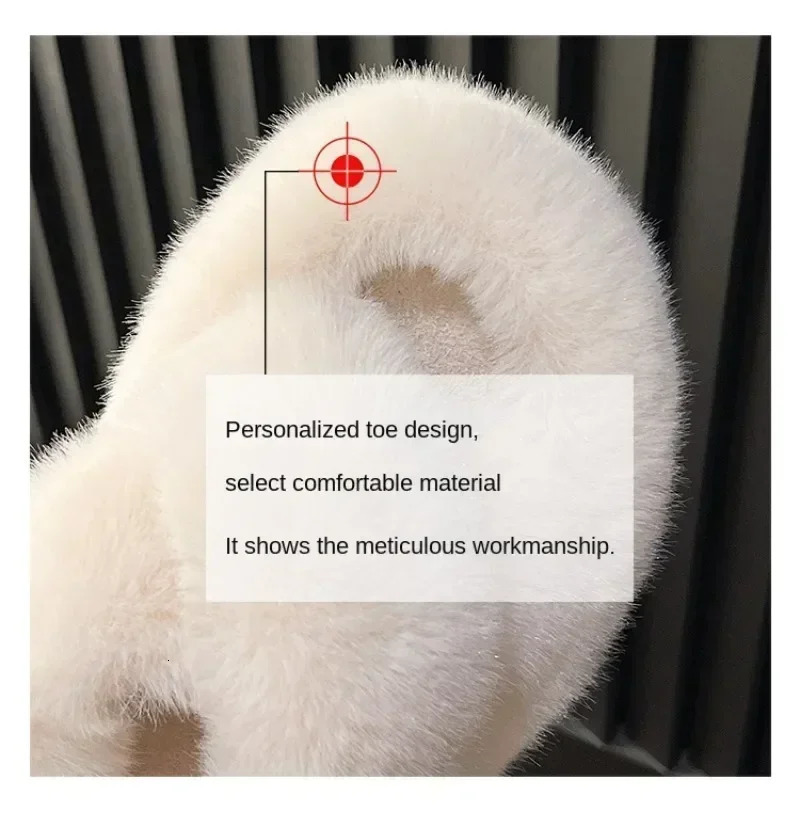 Womens Fur Womens Artificial Fur Fluffy Plush Slide House Fluffy Platform Indoor Flat Casual Sandals Round Toes Winter 241007