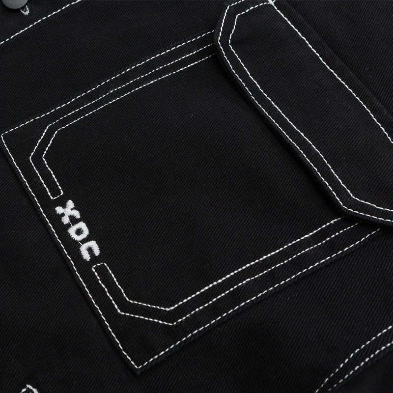 Mens Fashion Bag Denim Jacket Street Clothing Large Pocket Comparative n Extra Black and White Washed Coat Autumn 4XL 5XL 241007