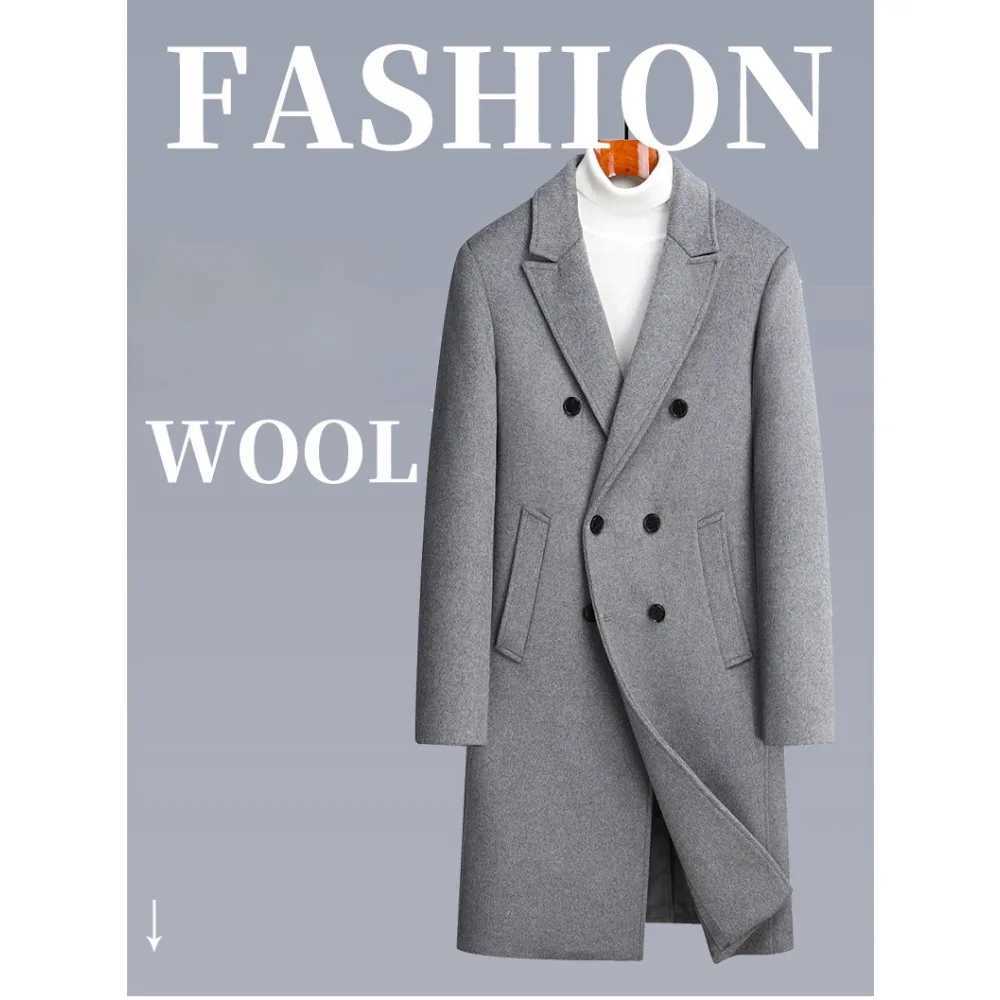 Autumn and Winter New Sheepwool Coat Mens Long Double-breasted Woolen Coat Casual Suit Collar Coat Men Coats LX241010