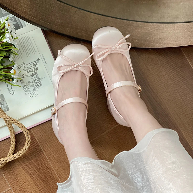 Spring Autumn Thick Heel Pink Shoes Elegant Bow Lolita Shoes College High Heels Fashion Womens Sandals 241007