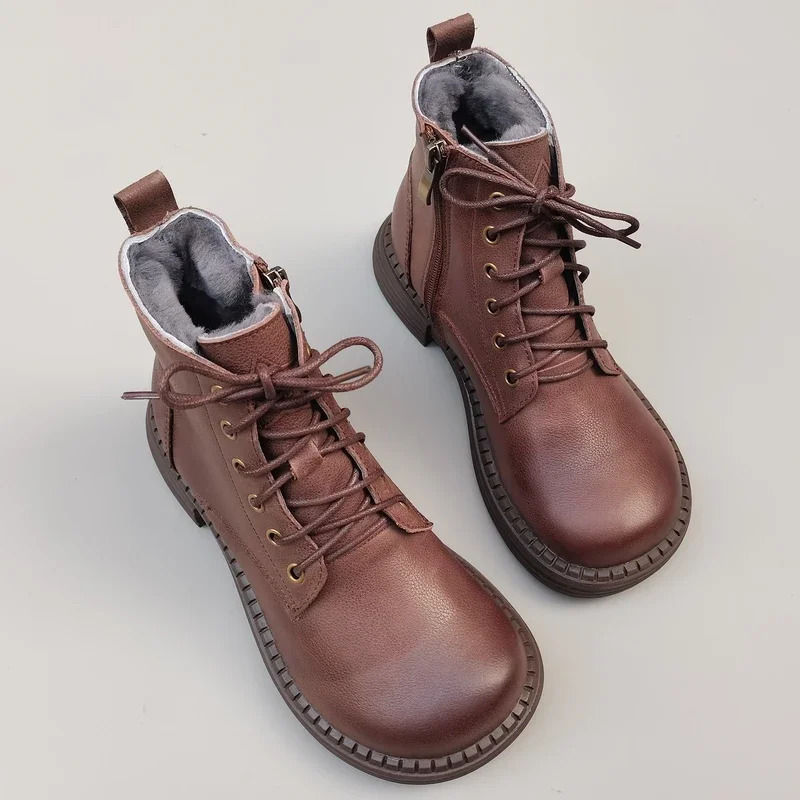 Careaymade -100% genuine leather wide version casual womens large-sized short boots mens pure handmade single boots warm wool boots 241007