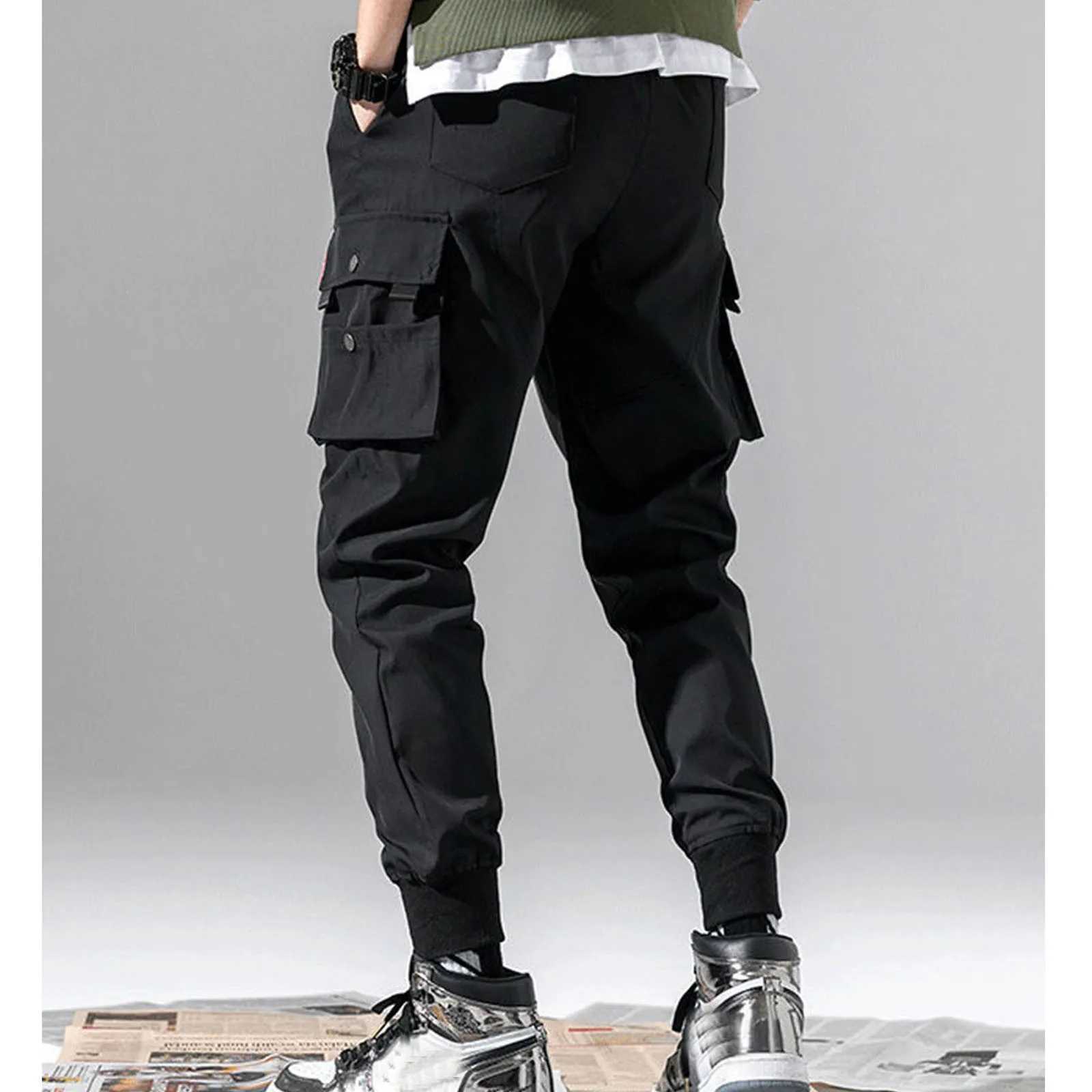 2024 New Joggers Mens Cargo Pants Casual Hip Hop Hit Colorful Pocket Mens Trouser Sports Pants Street Clothing Ribbon Techwear Pants W241009