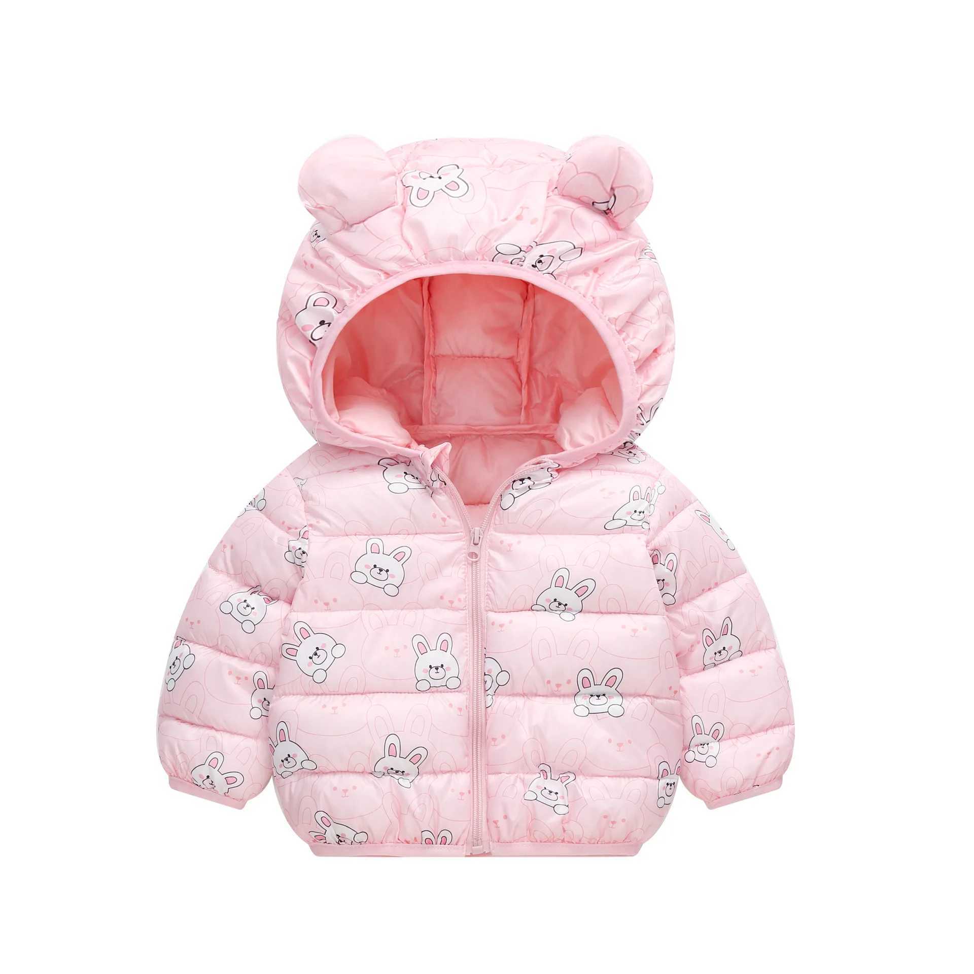 Down Coat 2024 Autumn Winter Childrens Down Jacket Baby Boys and Girls Cartoon Rabbit Hoodie Polyester Fiber Zipper Jacket H241010