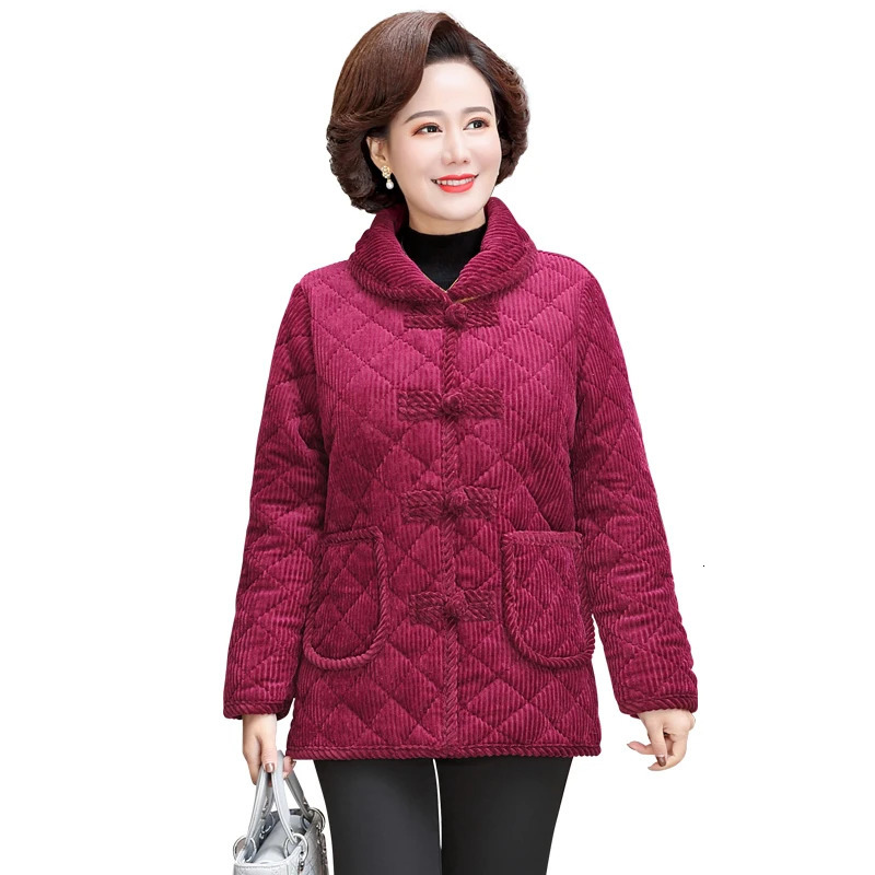 Casual Plus Velvet Thicken Coat Women Middle Aged Mother Winter Jacket Cotton Padded Grandma Parkas plus size women clothing 241010
