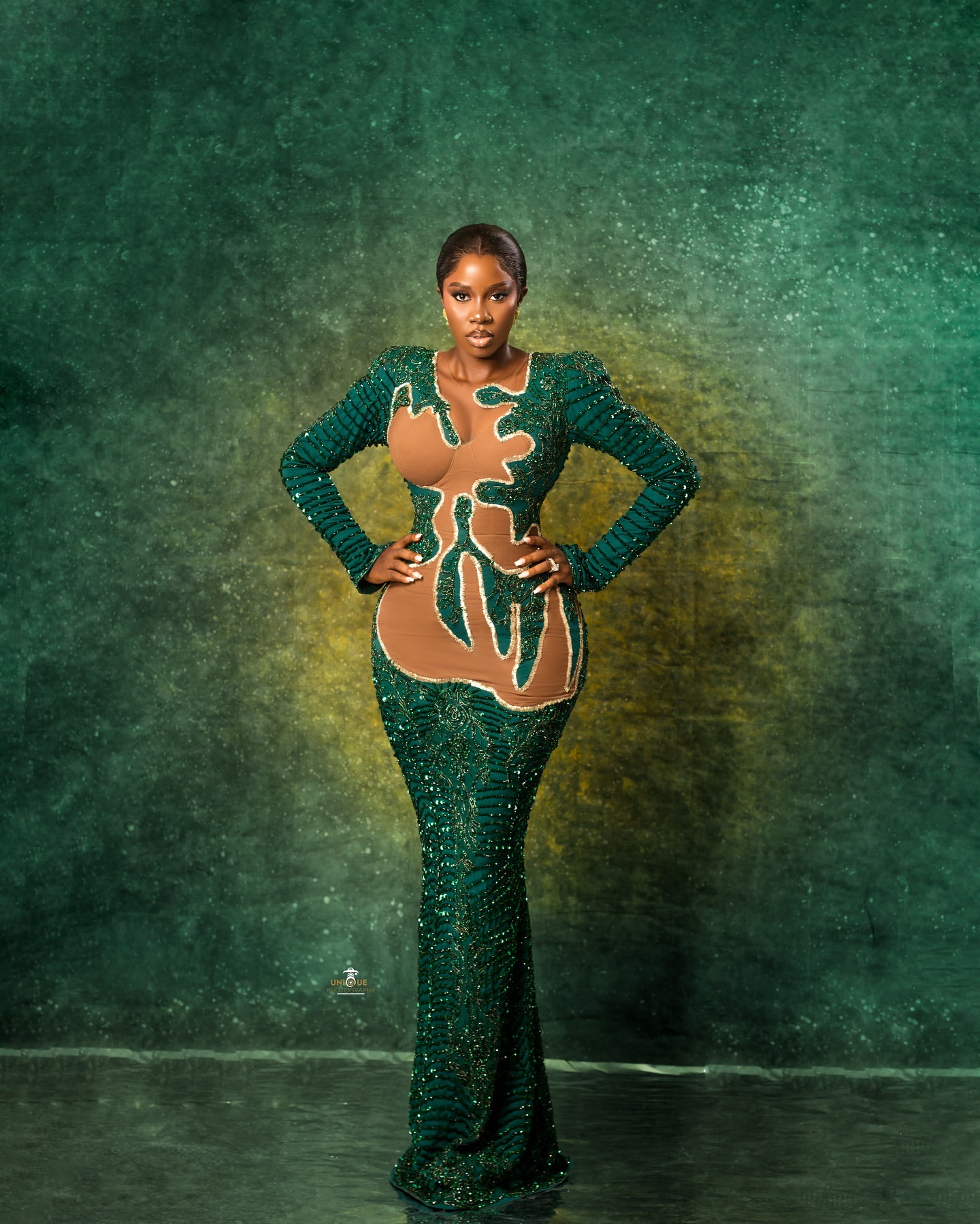 Aso Ebi 2024 Green Illusion Mermaid Prom Dresses Beaded Sequined Full Sleeves Evening Formal Party Second Reception Birthday Gowns Dress For Special O