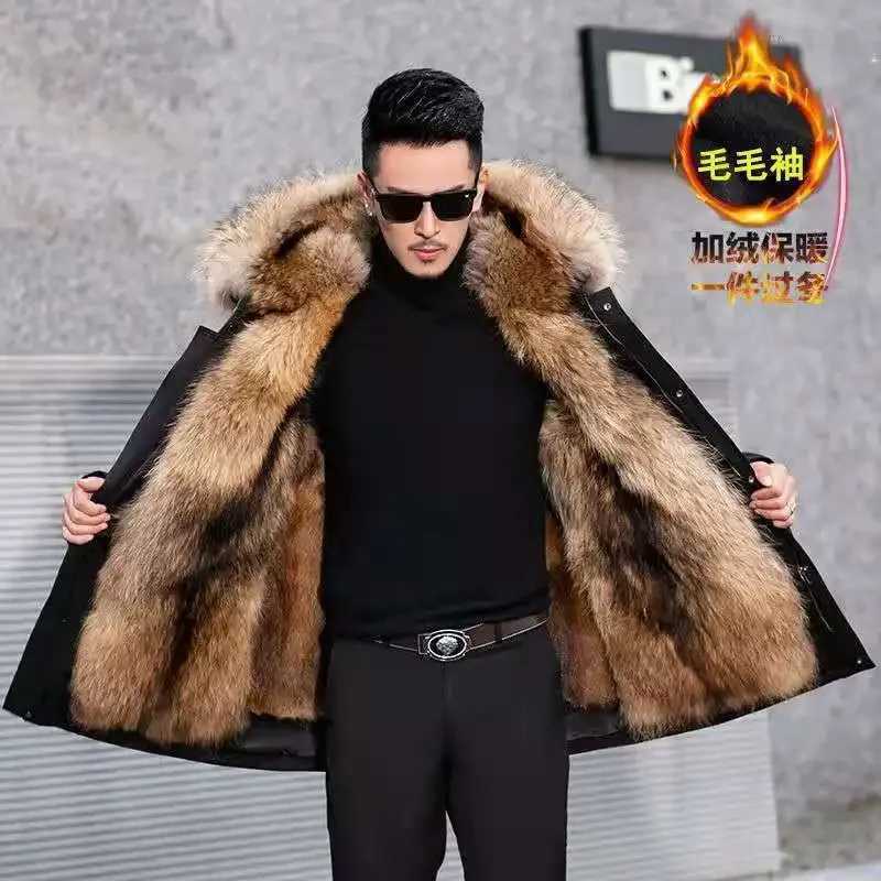 Thick Warm Coat New Style Pie Covered Mens Fur Medium Length Thick Warm Jacket Mink Coat Fur Single breasted Coat W241009