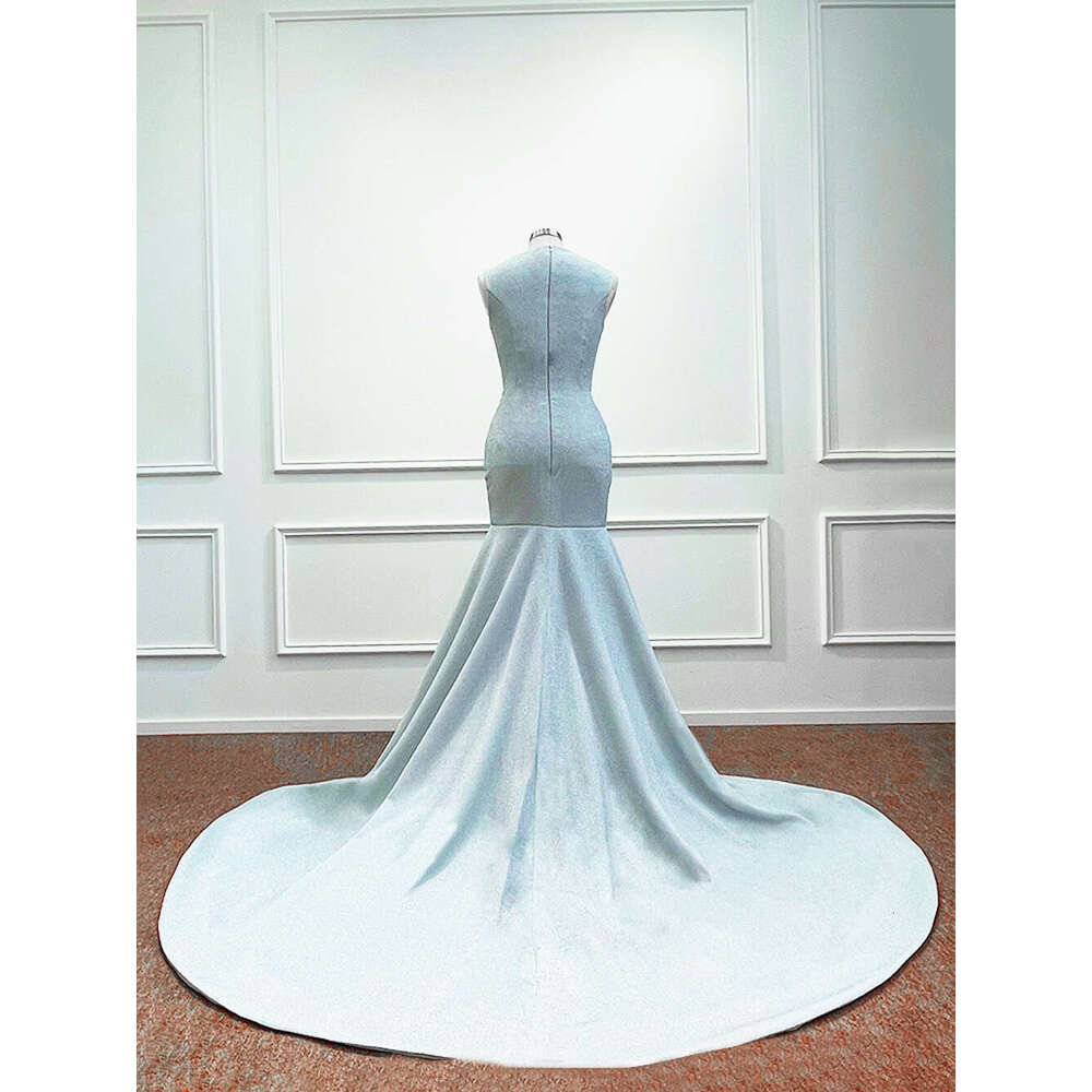 Sparkly Crystal Beading V Neck Prom Dresses Women Sleveeless Shiny Mermaid Exquisite Formal Party Evening Gowns