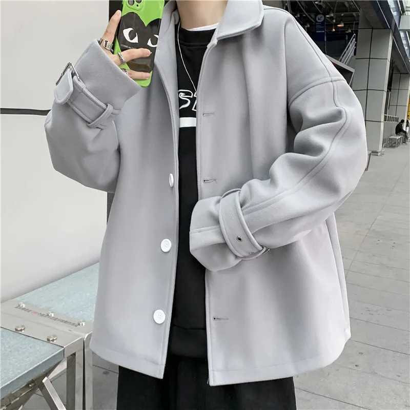 Blends Men Single Breasted Long Sleeve Turn-down Collar Autumn Winter Male Overcoats Korean Style Baggy Harajuku Chic Leisure LX241010