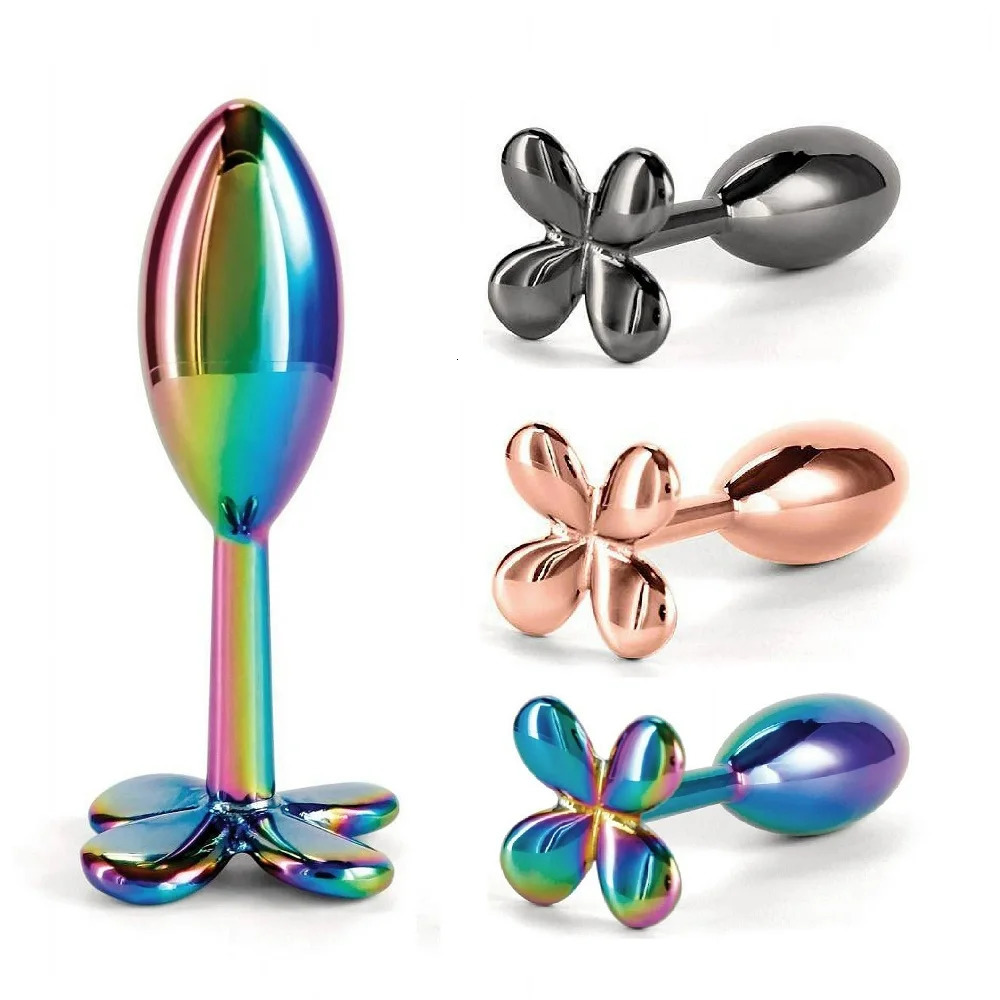 Colorful Metal Anal Beads Butt Plug Small Anal plug Stimulator Four Leaf Cover Rose Rainbow Gun Anal Sex Toy For Men Women 241010