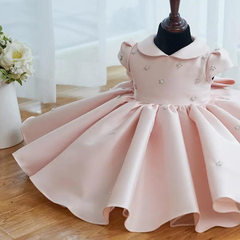 Baby Girls First Birthday Party Pink Childrens Princess Ball Dress Baby Bow Dress Preschool Girl Baptist Tank Top 241008