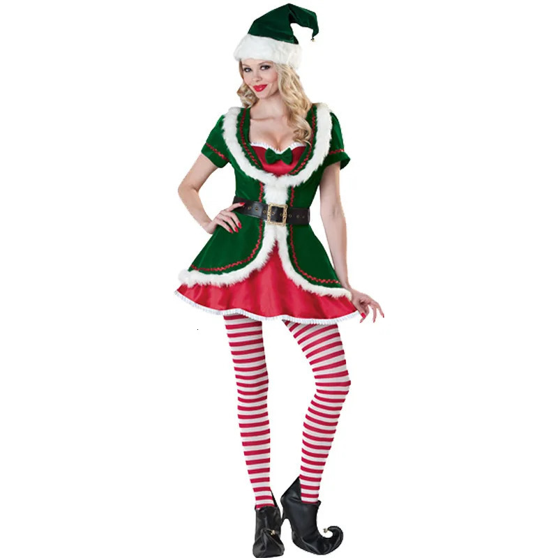 Male and female Christmas roleplaying Santa Claus couple costumes Green Elves Halloween party stage performance Friends gifts 241007