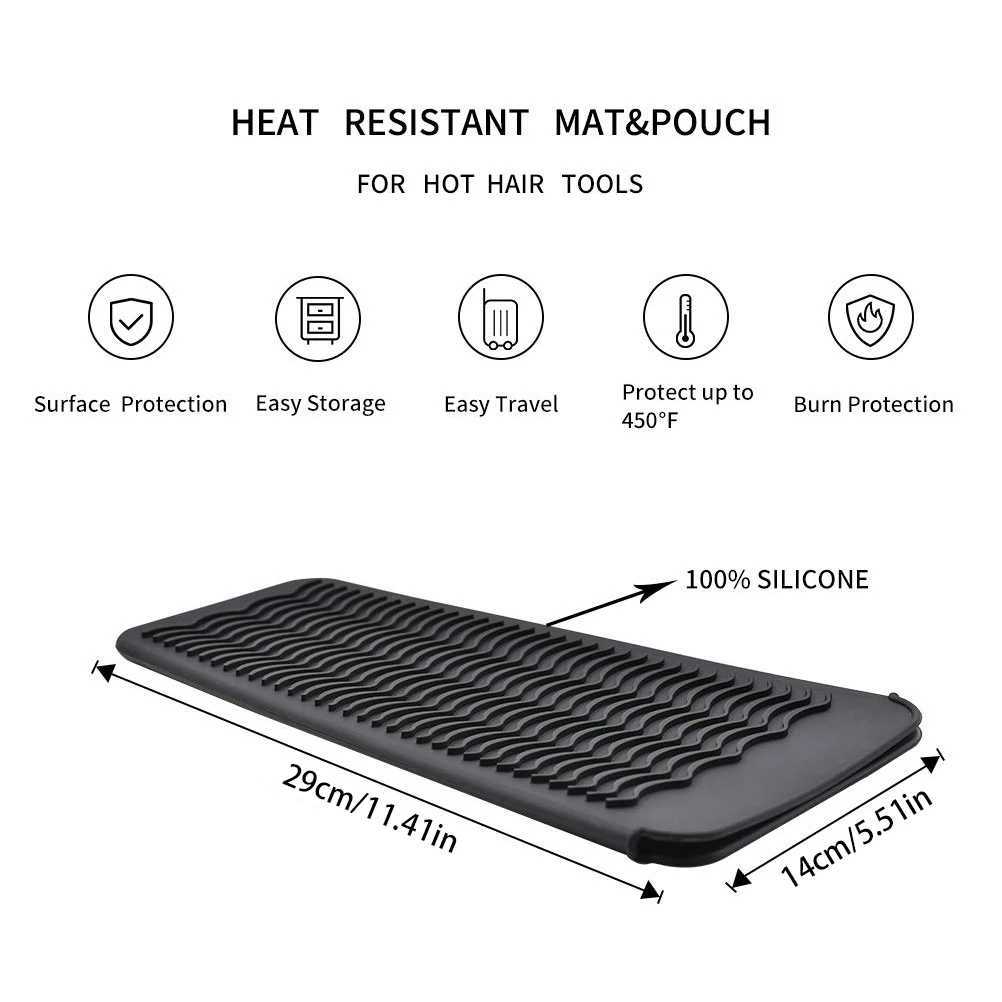 1PCS Silicone Heat Resistant Mat Pouch for Hair Straightener Curling Iron Flat Iron and Hot Hair Tools BlackXJ241010