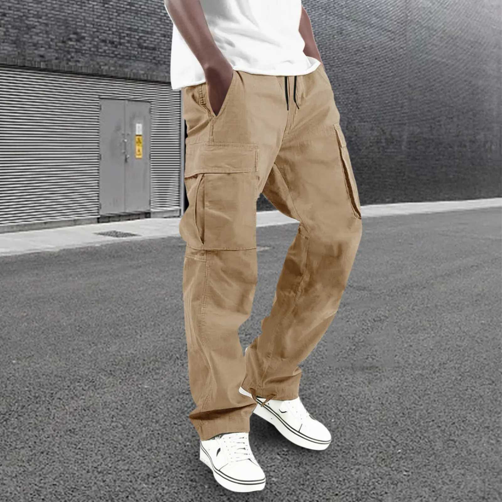 Four Seasons Street Mens Trouser Fashion Multi Pocket Cargo Pants Pocket Pants Solid Color Casual Drawstring Trouser W241009
