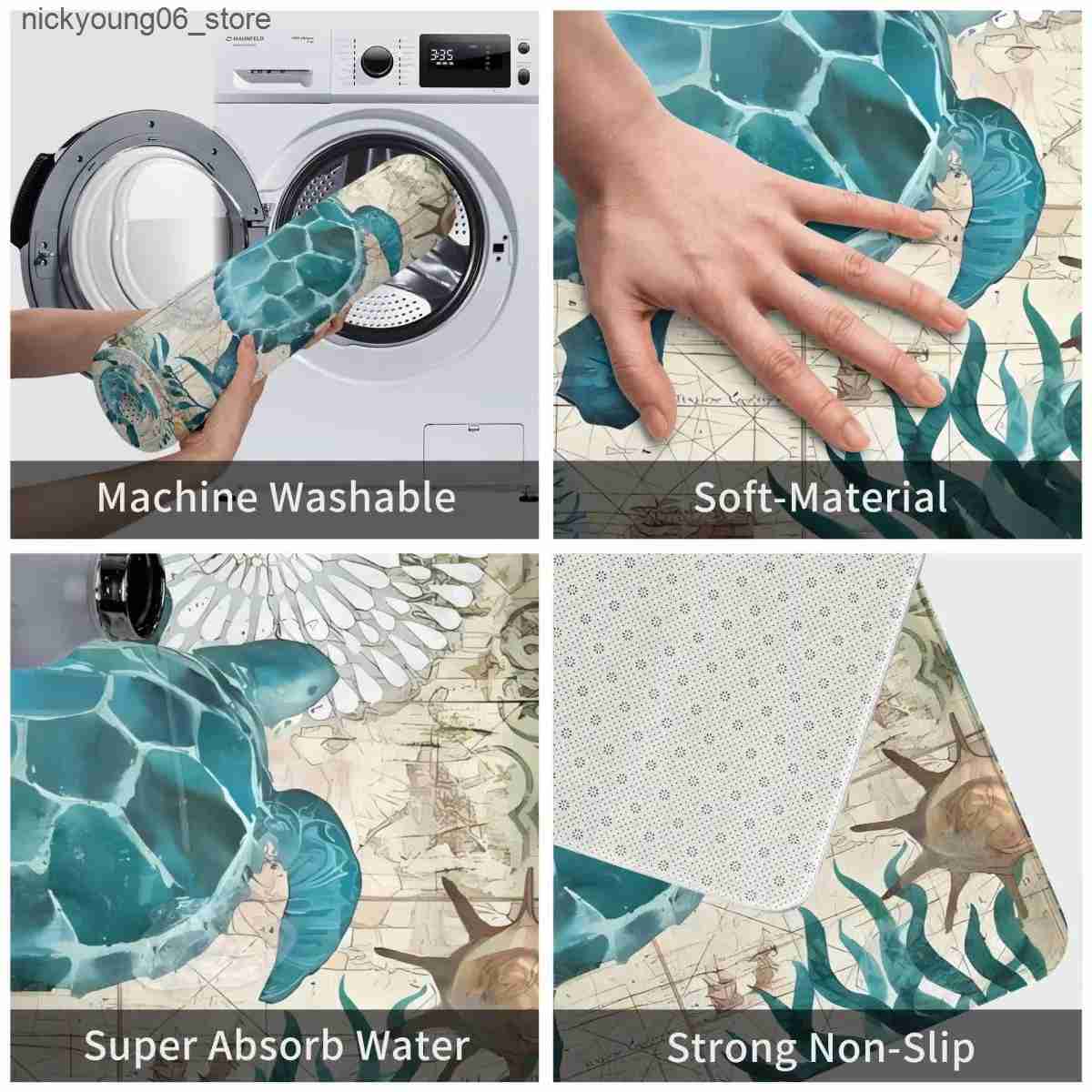 Non-Slip Bath Mats Sea Turtle Bath Mat Ocean Bathroom Carpet for Shower Home Entrance Anti Slip Velvet Soft Foot Mat Non Slip Printed Toilet Mat L2409