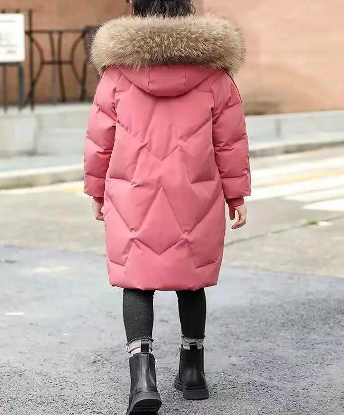 Down Coat Teen Winter Fashion Girl Jacket Warm Fur Necklace Princess Coat Solid Color Hooded Zipper Coat Christmas Clothing H241010