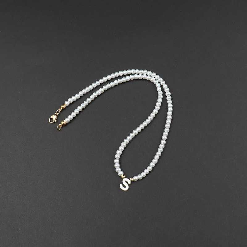 New Fashion 26 Initial Letter Pendant Necklace Women Simple Imitation Pearl Bead Necklace For Women Jewelry GiftX241009