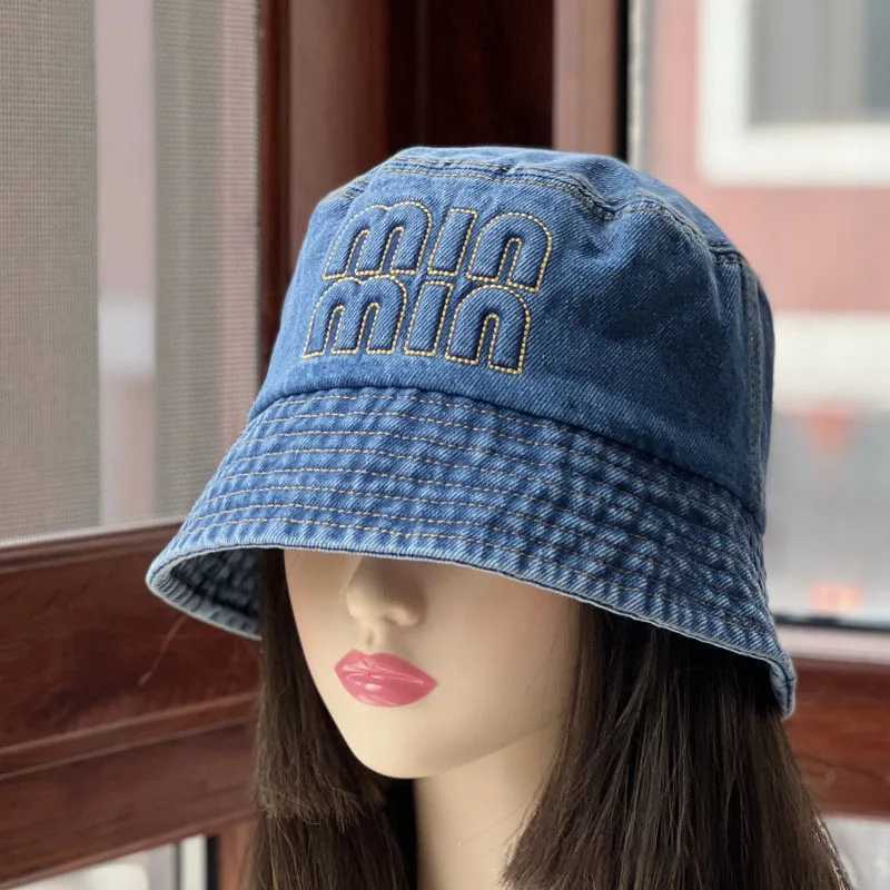 Wide Brim Hats Bucket Fashion letter bucket hat womens denim cloth Panama fisherman mens outdoor cork reversible hip-hop sun cotton Gorros Bob H241010