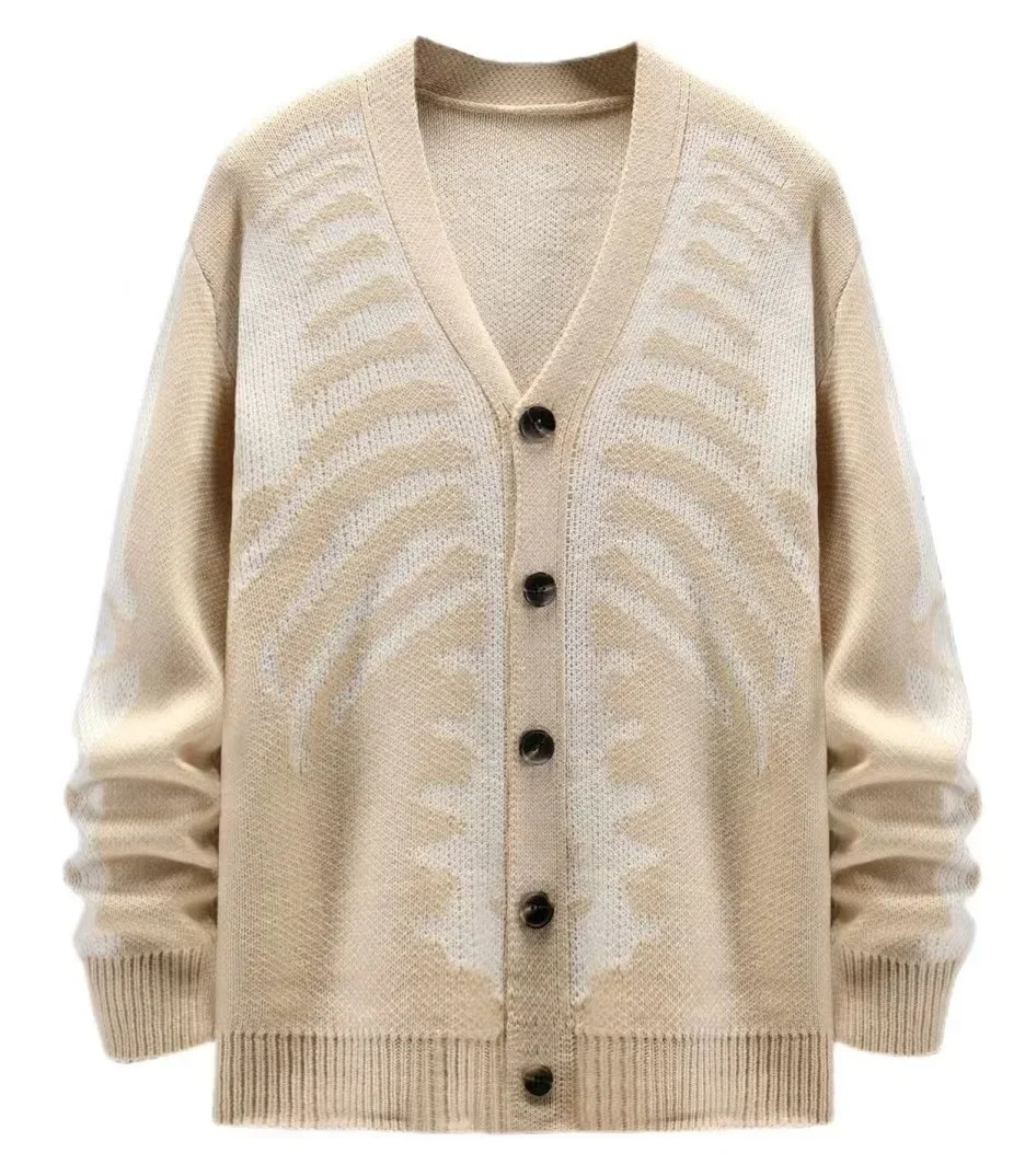 Neutral Knitted Jacquard Pattern Sweater Spring and Autumn Casual Loose Open Knitted Woolen Sweater Mens Large Halloween Y2K Open Knitted Woolen Sweat