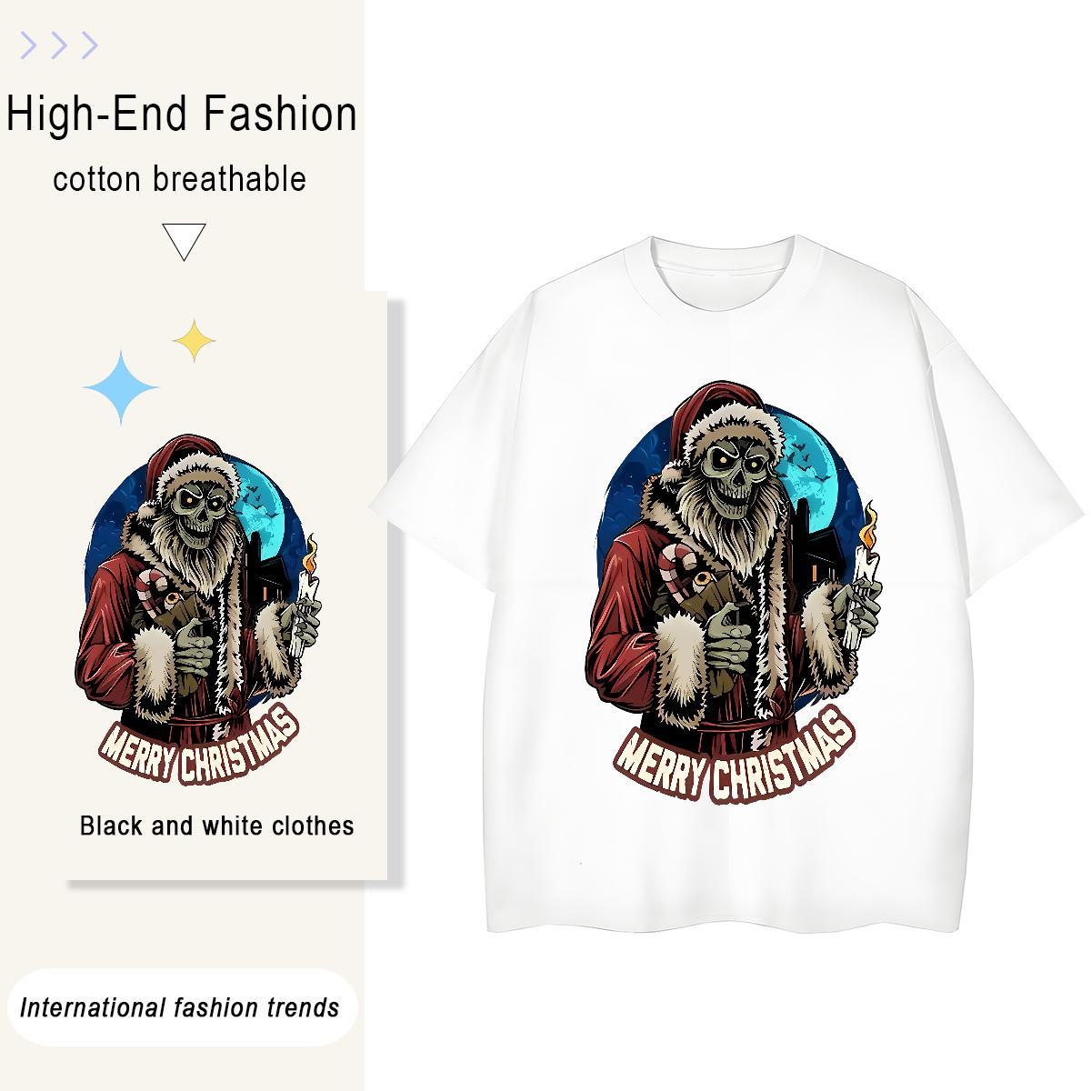 2024 DIY Women T Shirts 230g Pure Cotton O Neck Short Sleeves Casual Sport skull Women Tees Popular Cartoon Print Tops