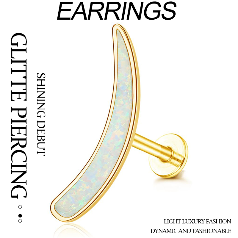G23 Titanium Cartilage Earrings for Women 16G Pure Titanium Flat Back Stud for Sensitive Ear 14K Gold Cartilage Opal CZ Stud Earrings Internally Threa