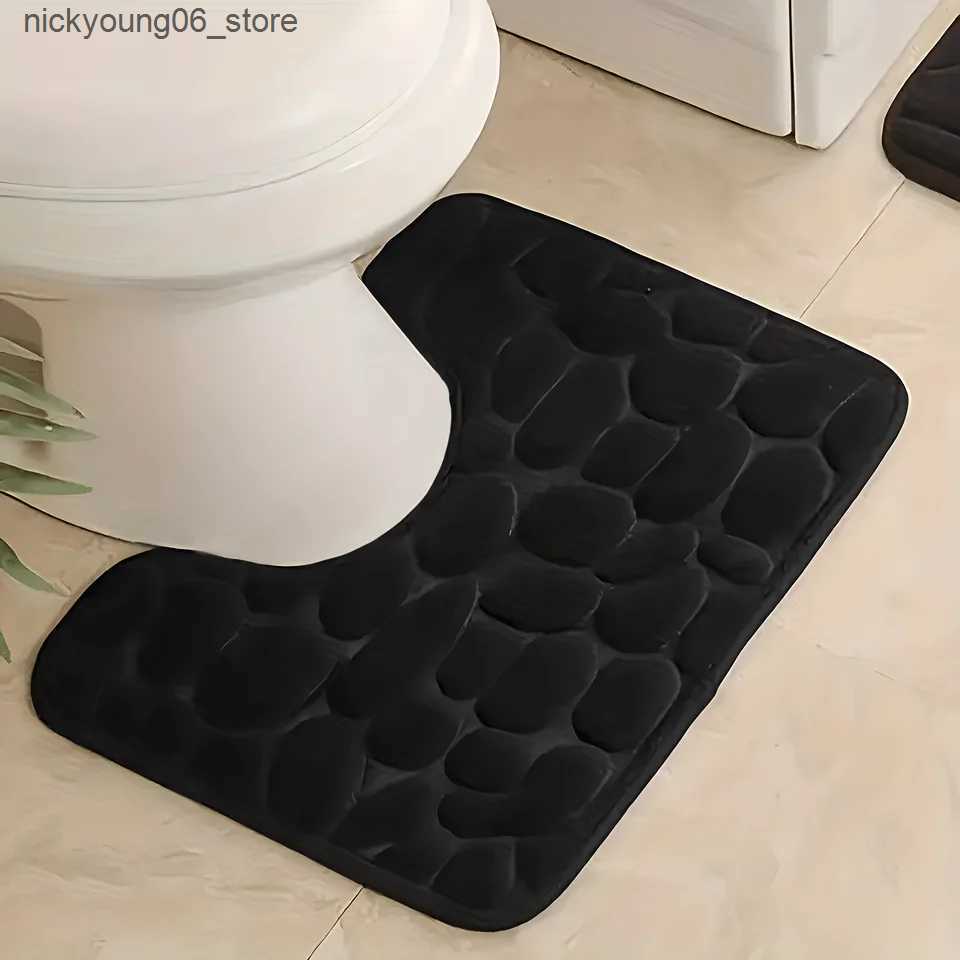 Non-Slip Bath Mats U-Shaped Bath Mat Non Slip Soft Water Absorbent Bathroom Rugs Quick Dry Bathroom Carpet Polyester Contour Memory Foam Toilet Mat L2