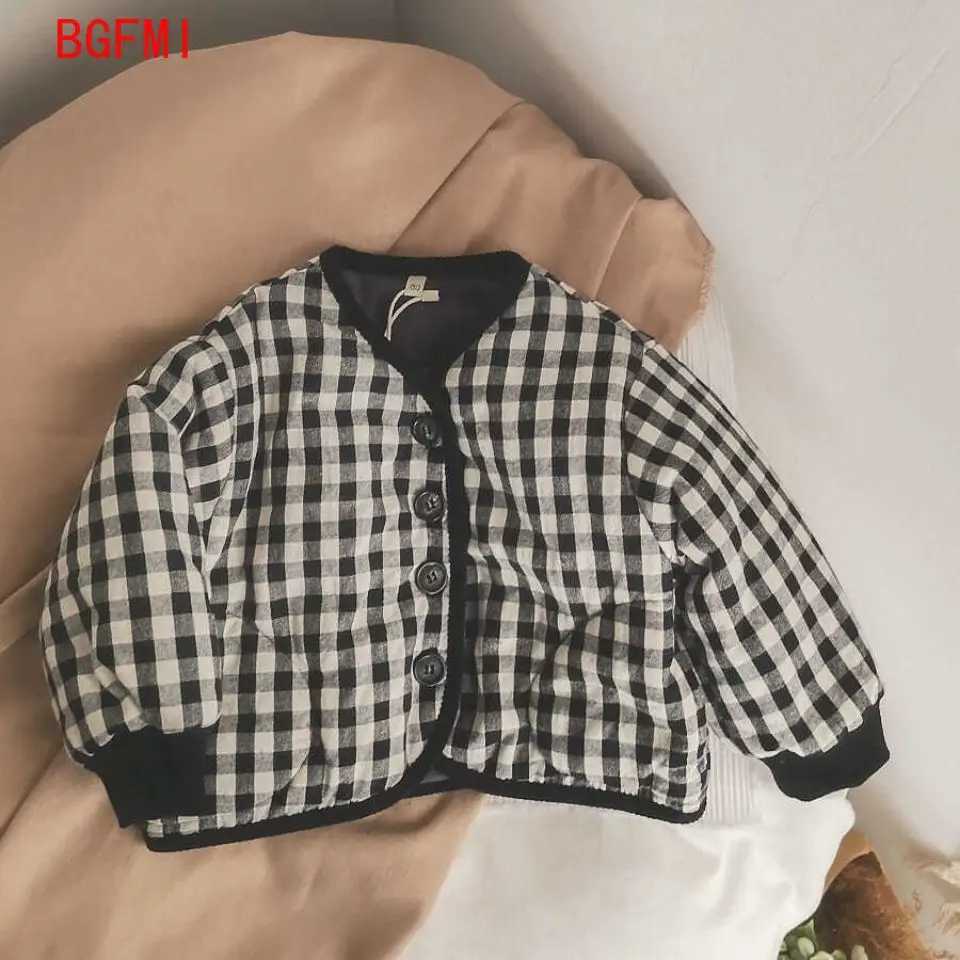 Down Coat New childrens long sleeved warm jacket for autumn and winter casual girls checkered jacket baby boys cotton padded jacket baby clothing H241