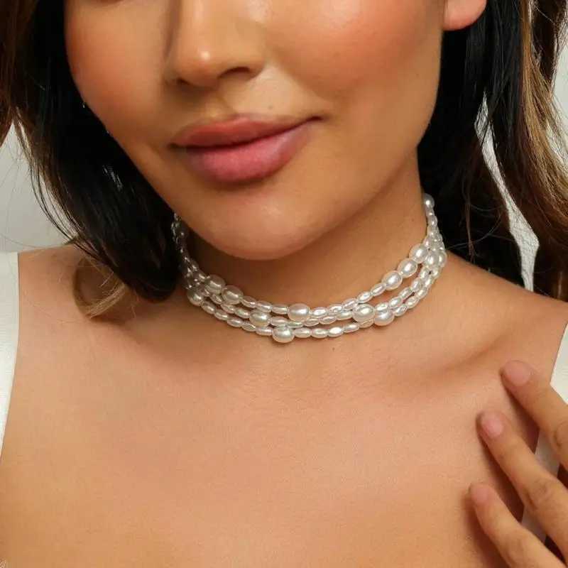 Simple Baroque Imitation Pearl Necklace for Women Men Elegant Handmade Beaded Chain Choker Necklace Wedding Party JewelryX241009