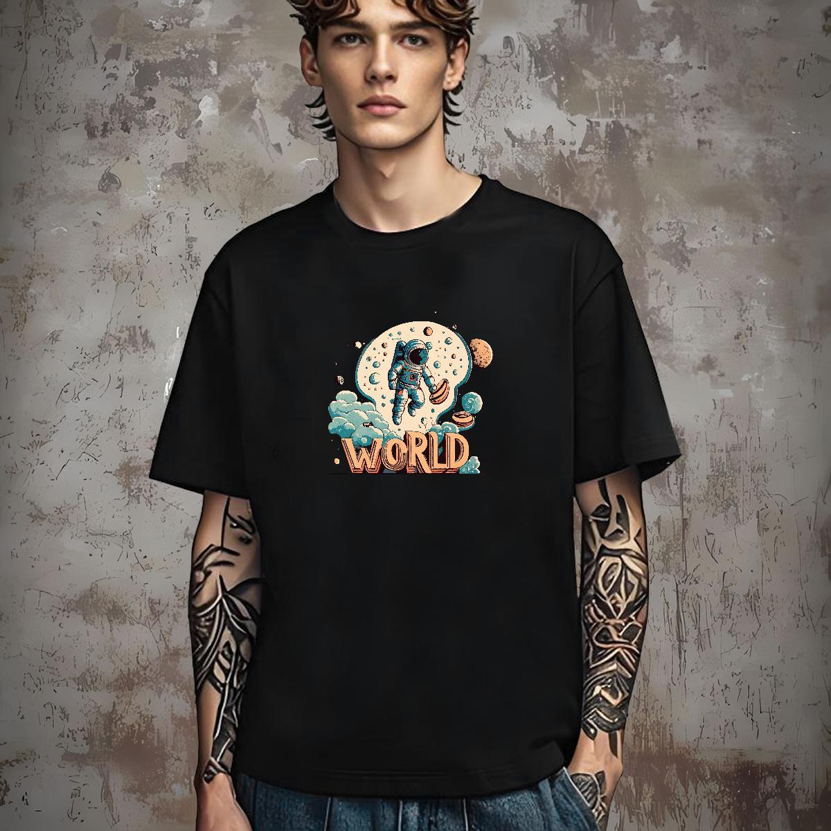 Loose Fit Man T Shirts 230g Pure Cotton spaceman Casual DIY Logo Oversized O-Neck Short Sleeve Men Clothes T-Shirt Wholesale Top Tees