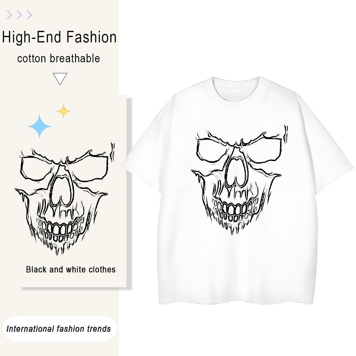 2024 T Shirt For Woman 230g Pure Cotton Short sleeve Soft Sports Street Wear skull Women Tees Loose Anime Clothes Shirt