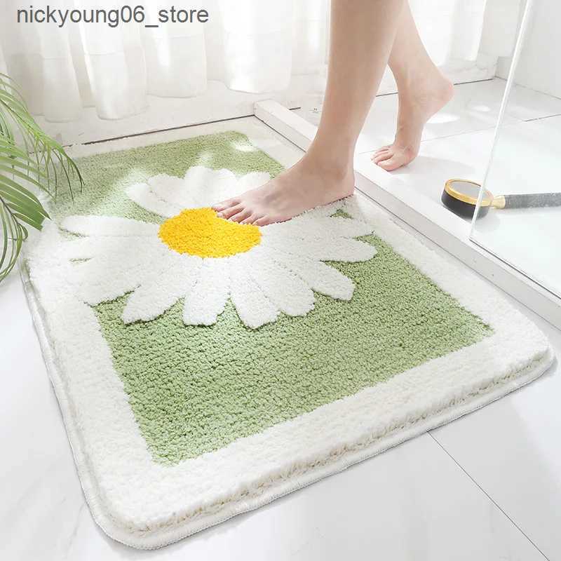 Non-Slip Bath Mats 40*60cm Bath Mat Cute Blue Daisy Slip-resistant Rug Bath Absorbent Entrance Bathroom carpet Toilet Floor Bath Shower Foot Mat L2409