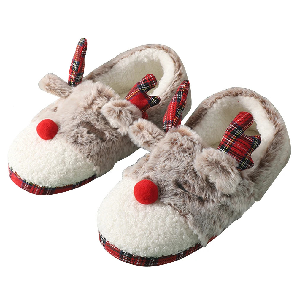 Women Christmas Elk House Slippers Non-slip Plush Cotton Slippers Cozy Reindeer Soft Shoes for Cold Weather Home Indoor 241010