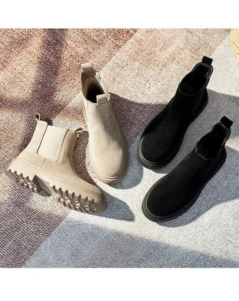 New Soft Leather Ankle Boots Autumn Flat Shoes Fashion Womens Plush Warm Winter M240921 Snow Boots Booties