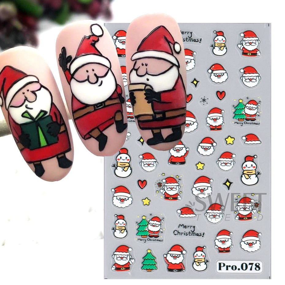 Cute cartoon gingerbread mens embossed nail stickers 5D winter snowflakes Gonk Elk Santa Claus stickers charm Christmas handmade tips 241008