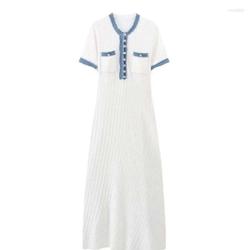 Casual Dresses European And American Womens Splicing Knitted Long Sleeved Tight Short Dress